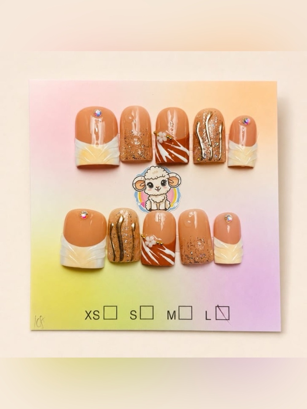 NEW Luxe Gold French Tip Press On Nails |Baby Ducks | 3D Tips/Glitter | Large